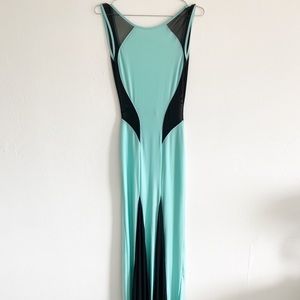 Long Backless Sheer Dress Gown, Green | Black Sz M